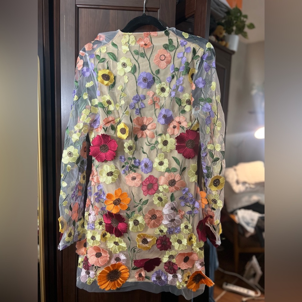 High Neck, Long Sleeve Mesh Floral Dress- Brand New, Never Worn. Size Medium.